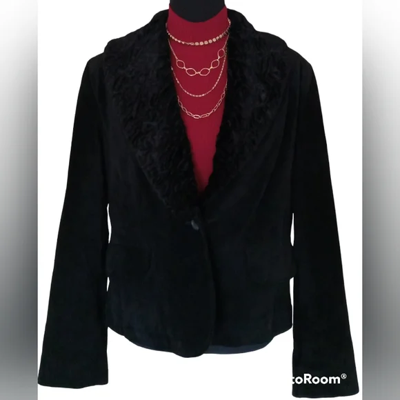 Valerie Steve's Blk Leather Suede Blazer Jacket size L - Picture 3 of 13